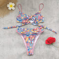 High Slit Triangle Split Swimsuit Women Vintage Floral Bikini Sexy Bikini