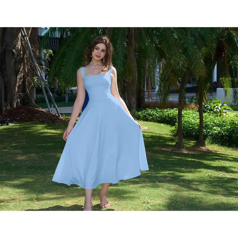 Women's Thick Strap Slim Fit Waist-Cinching Long Dress
