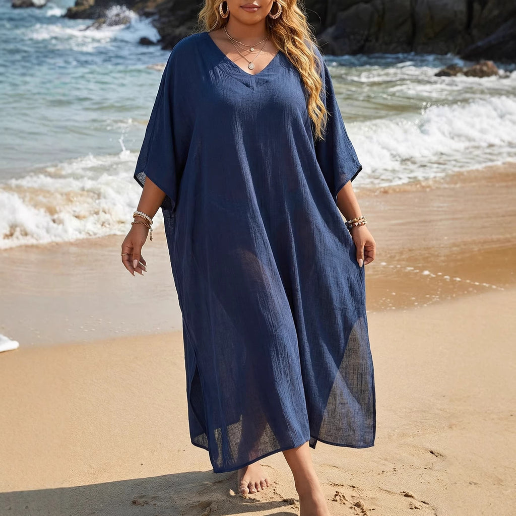 Bella Mia Women Beach Cover up Summer Women Clothes V neck Loose Casual Dress Split Mop Dress — main product shot