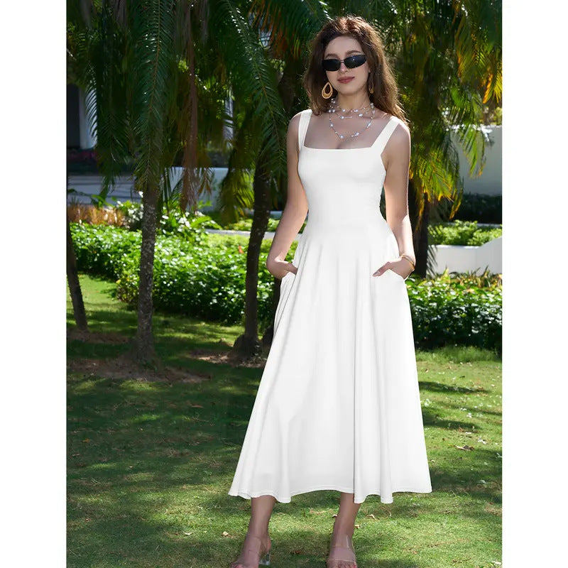 Women's Thick Strap Slim Fit Waist-Cinching Long Dress