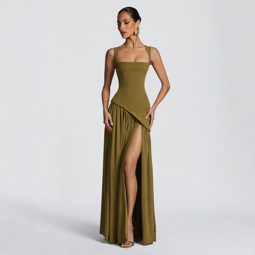 Women's Long-Sleeve Slim Fit Dress European Style Solid Color