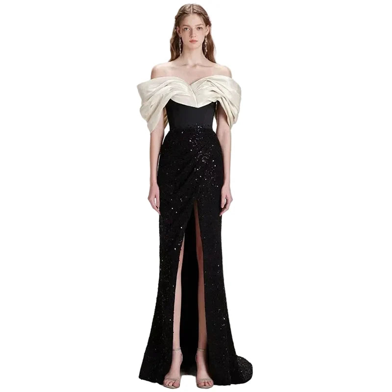 Off-Shoulder Evening Gown Formal Dress Black