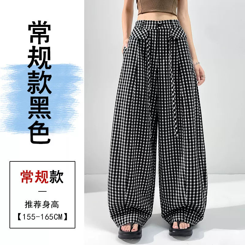 High Waist Loose Fit Casual Wide Leg Pants Women's Retro Plaid Dopamine Pants