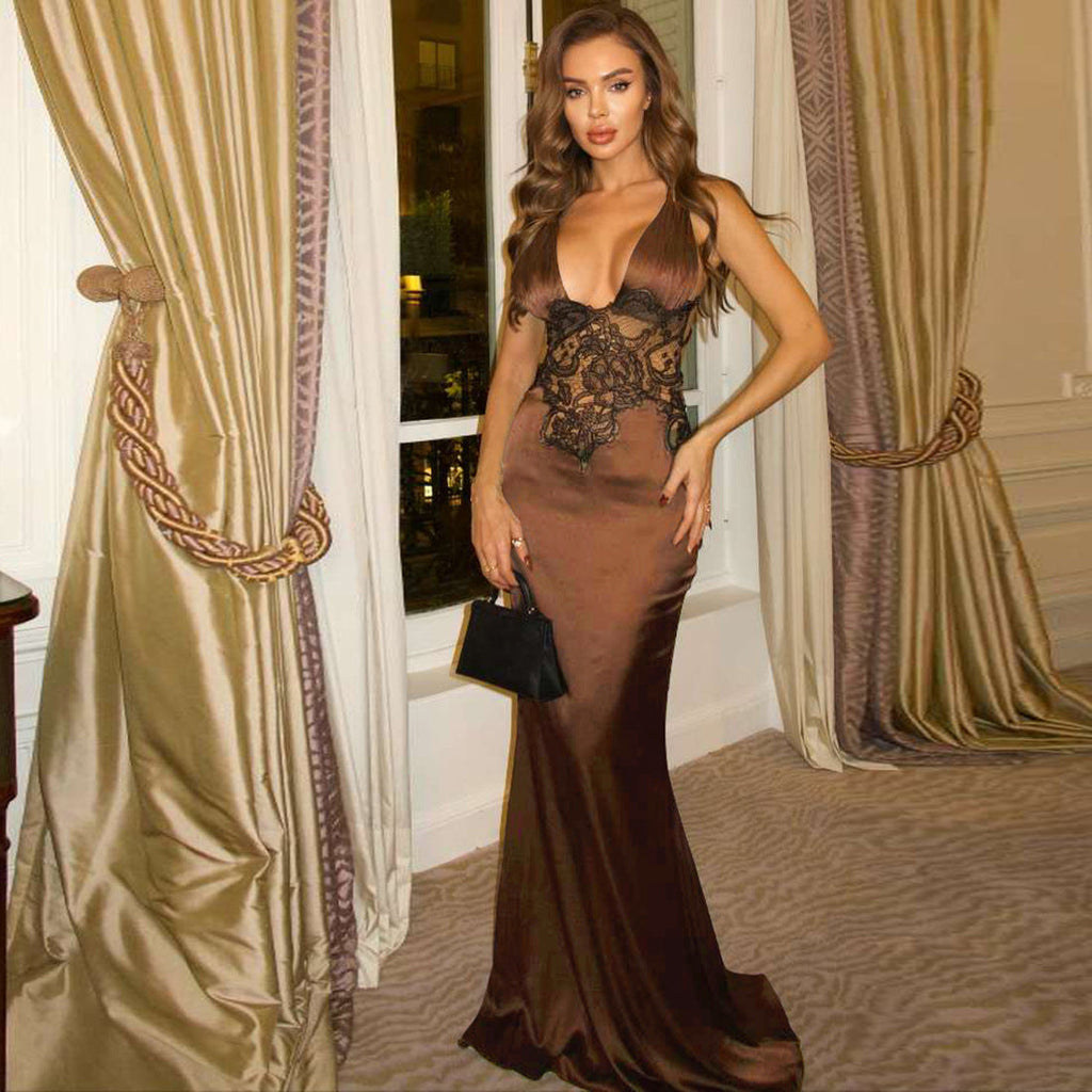Bella Mia Autumn Winter Women Clothing Deep V Plunge neck Sexy Slim Fit Backless Elegant Dress Women — main product shot