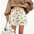 Women's High-Waist Denim Shorts Drawstring Polka Dot Rivet