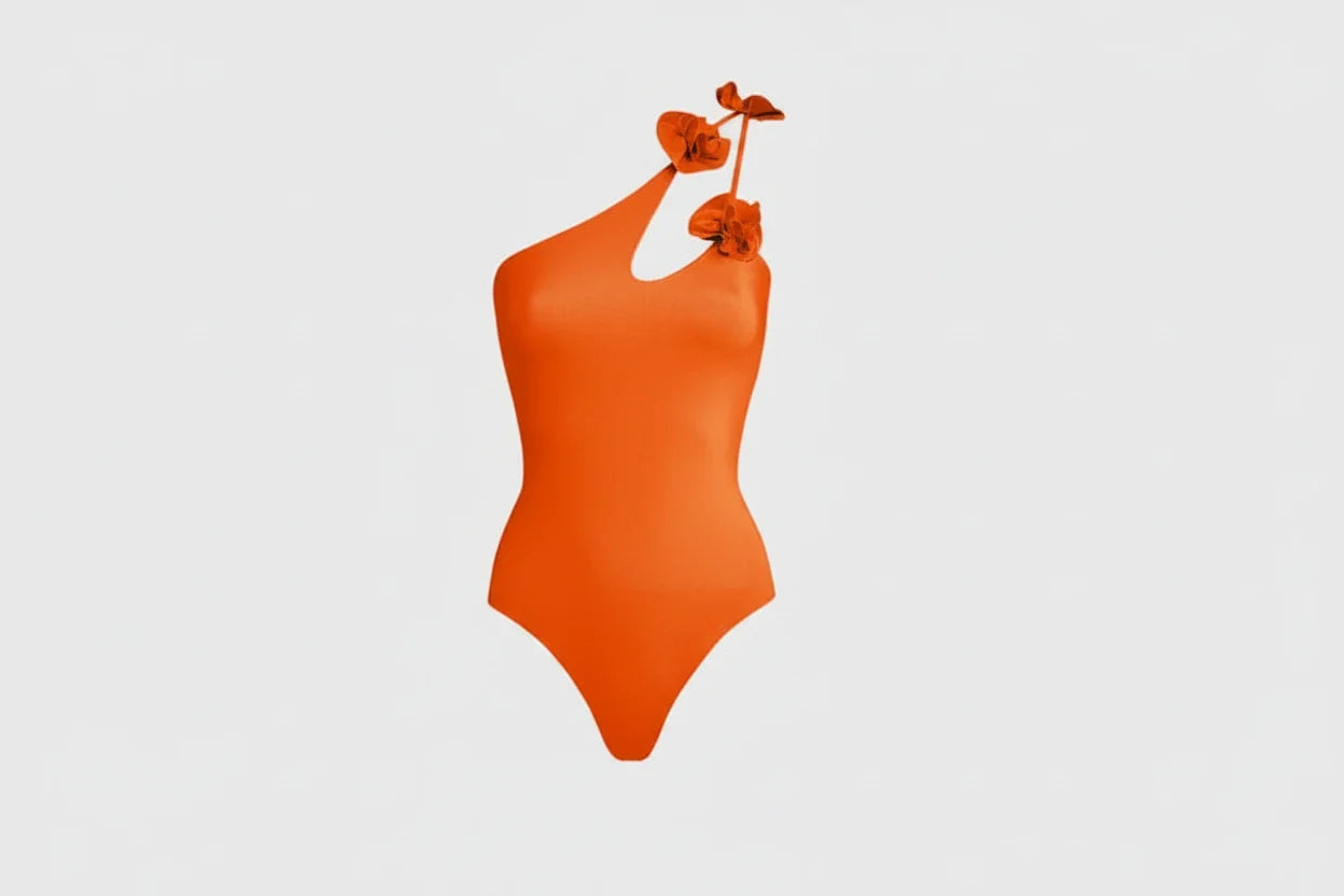 Contrasting Color Hollow Suspender One Piece Swimsuit