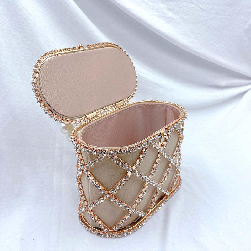 Mariam's Collection Mariam's Collection MAC022 Stylish Pearl Diagonal Span Basket Bag — Mariam's Collection branding close-up