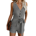 Envy NYC V-neck Single Breasted High Waist Casual Vest Jumpsuit — detail shot 8