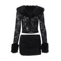 Bella Mia Women Clothing Autumn Winter Street Lace Plush Long Sleeved Top Sexy Skirt Set — packaging or label