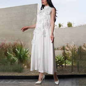 Dress Autumn Winter Heavy Industry Stitching Floral Sleeveless Slim Slimming Textured Dress Women