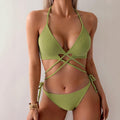 Bella Mia Bikini Halter Cross Split Sexy Cropped Outfit Three Piece Sets Swimwear Swimsuit Women — detail and construction