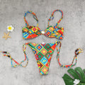 Bella Mia Tube Top Low Waist Three Point Bikini Sexy Backless Lace up Printed Split Swimsuit Women Bikini — detail and construction