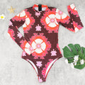 Bella Mia Printed Long Sleeve Zipper Surfing One Piece Swimsuit — detail and construction