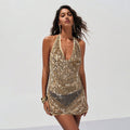 Bella Mia Solid Color Sexy V neck Sequined Beach Cover up Bikini Swimsuit Beach Dress Women — alternate view