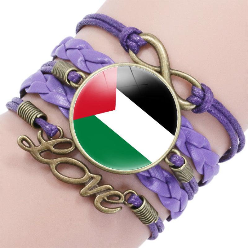 Mariam's Collection Palestinian flag keffiyeh pattern time gemstone love & ∞ style multi-layered… — fabric or material detail