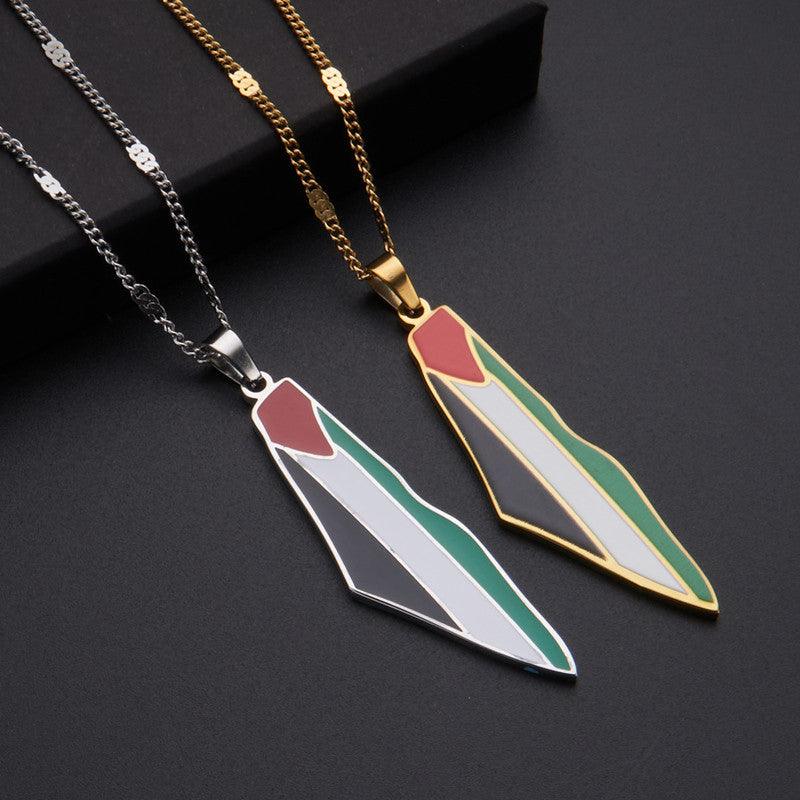Mariam's Collection MAC100 Stainless Steel Vintage keffiyeh Palestine Map Pendant Necklace — main product shot
