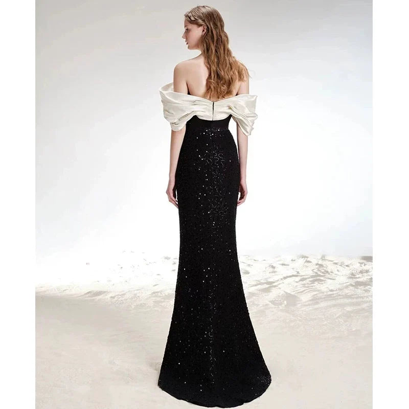Off-Shoulder Evening Gown Formal Dress Black