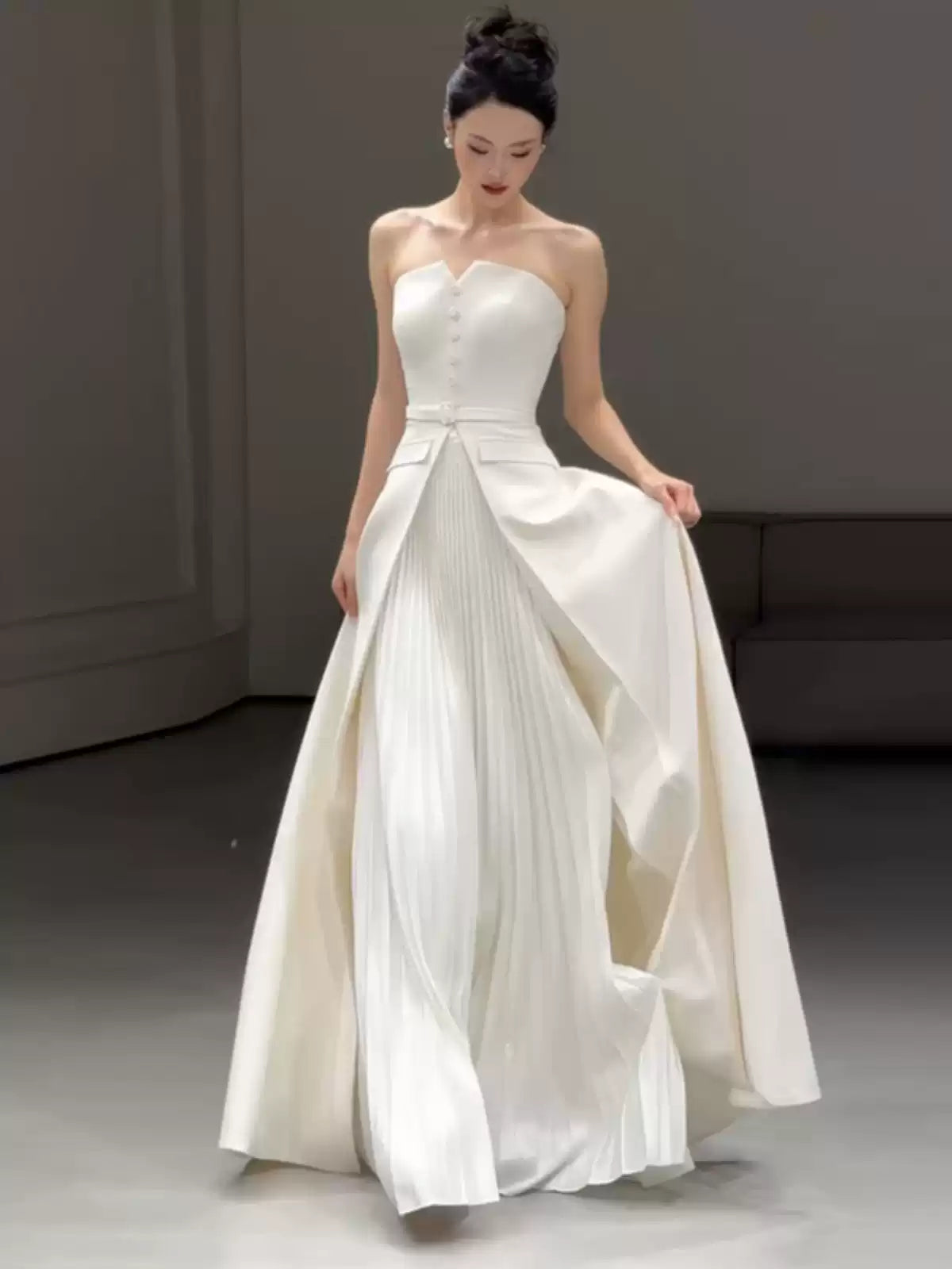 Wansha Fairy Strapless Lightweight Wedding Dress White