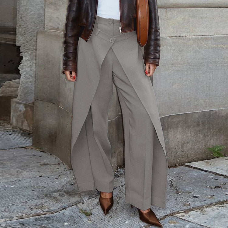 Bella Mia French Minority Design High Waist Trousers Women Clothing Spring Loose Irregular Asymmetric Casual Wide Leg Pants — branding close-up