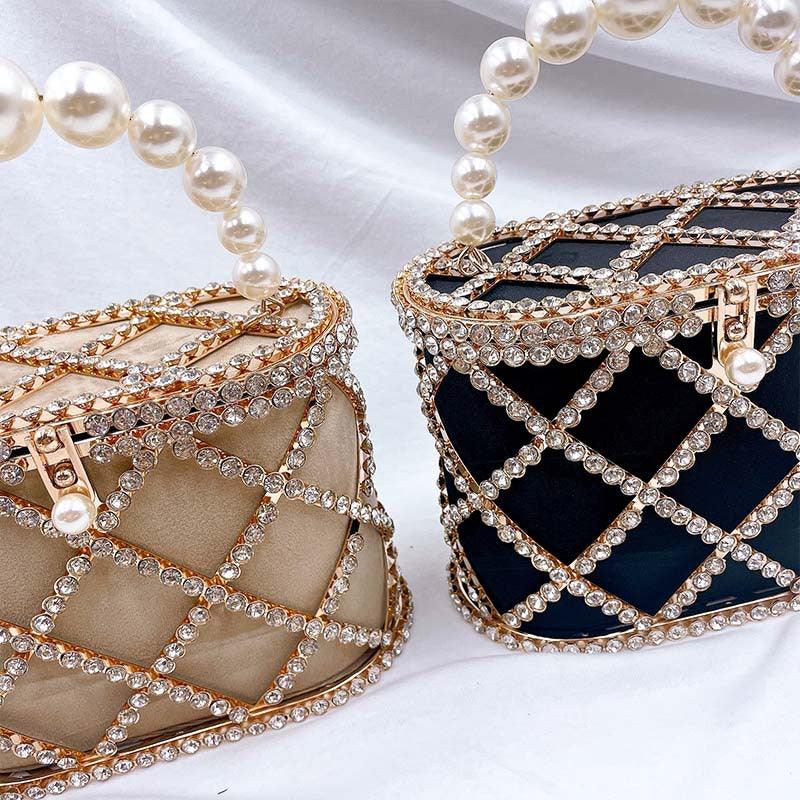 Mariam's Collection Mariam's Collection MAC022 Stylish Pearl Diagonal Span Basket Bag — construction detail