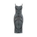 Bella Mia Autumn Winter Women Clothing Suspenders Low Cut Backless Print Back Slit Slim Fit Sexy Dress — alternate view