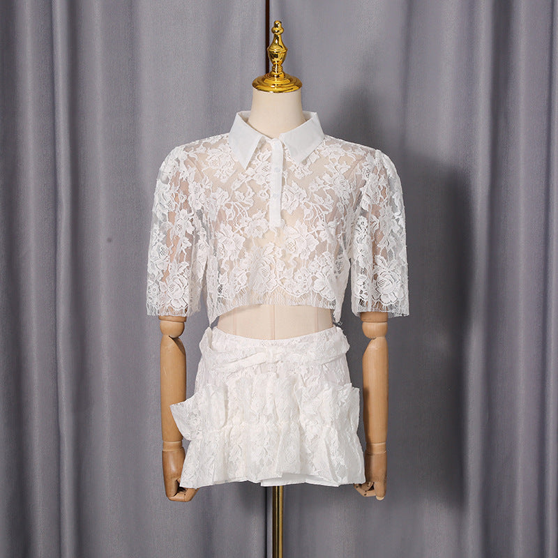 Women Autumn High Grade Waist Slimming Collared Elegant Two Piece Set