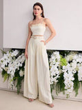 Spring Slim Fit High Grade Slim Sexy White Beautiful High Waist Wide Leg Women Two Piece Sets