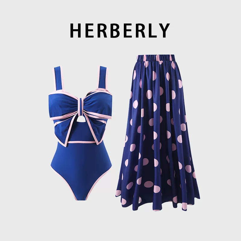 HERBERRY Women's Bikini Set Ruched One Piece Swimsuit Skirted