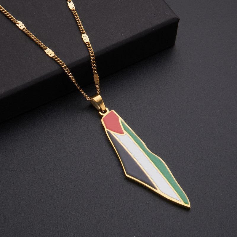 Mariam's Collection MAC100 Stainless Steel Vintage keffiyeh Palestine Map Pendant Necklace — detail shot 9