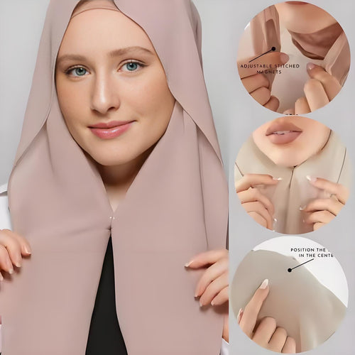 Magnetic Chiffon Instant Hijab | Easy-Wear Anti-Slip Square Scarf with Magnetic Closure (MH152)