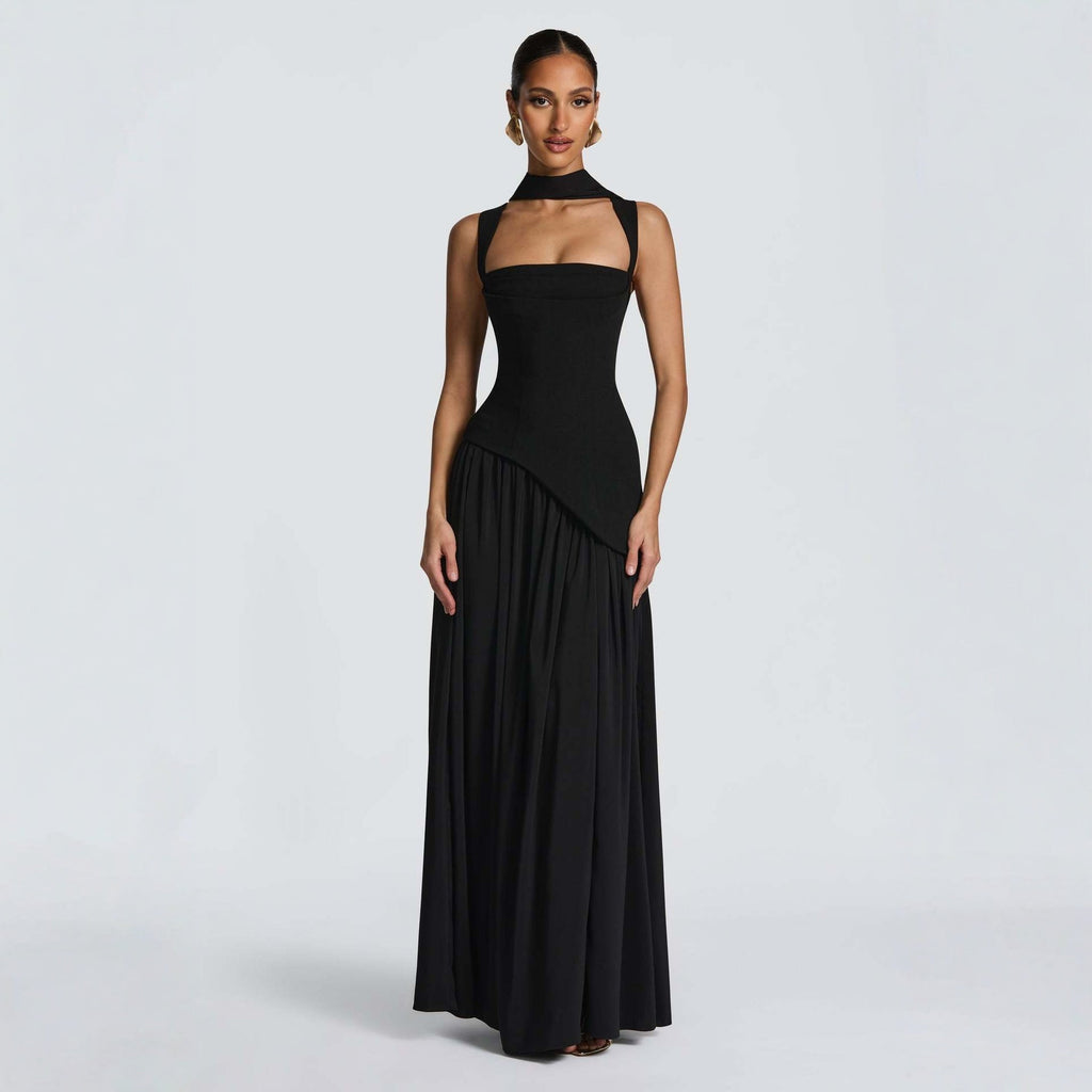 Women's Long-Sleeve Slim Fit Dress European Style Solid Color