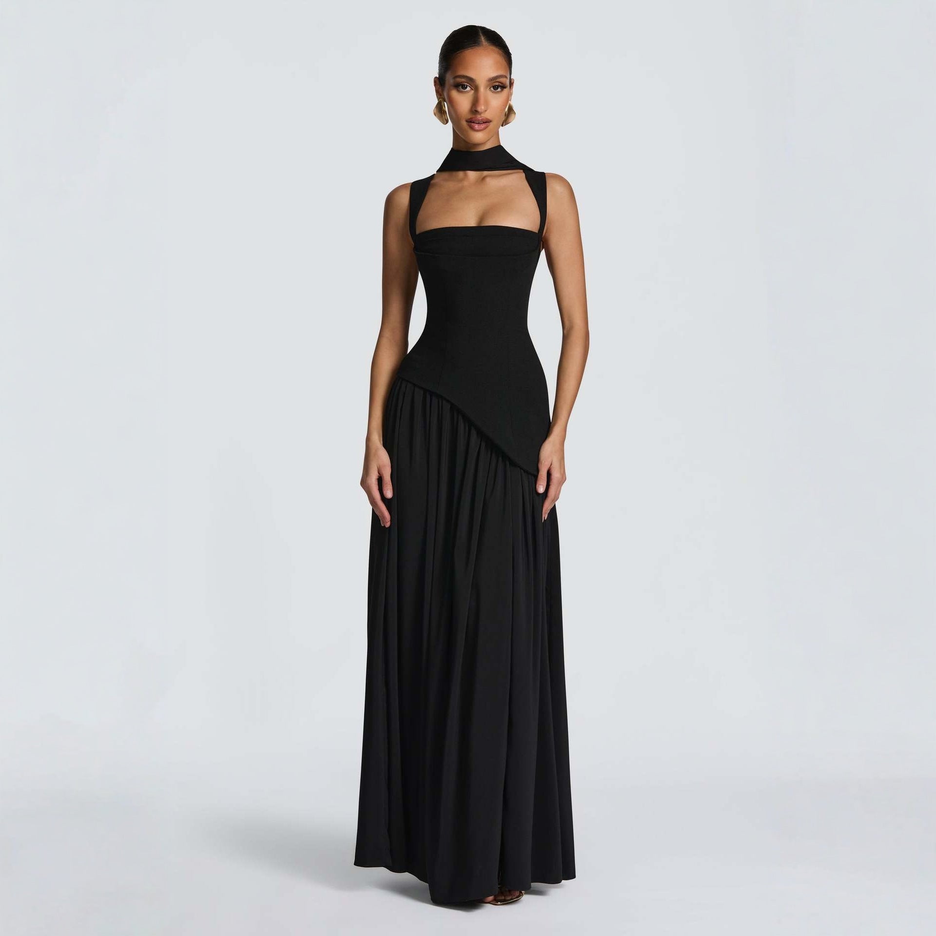 Women's Long-Sleeve Slim Fit Dress European Style Solid Color