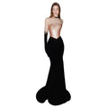 Mantianghong Black Fish Tail Evening Dress Strapless Beaded Mid Rise