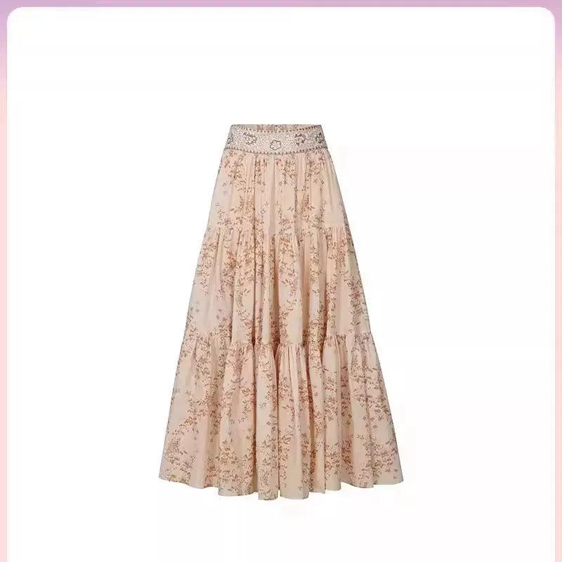 Vintage Floral Print Camisole Top And High Waist Skirt Two-Piece Set For Women