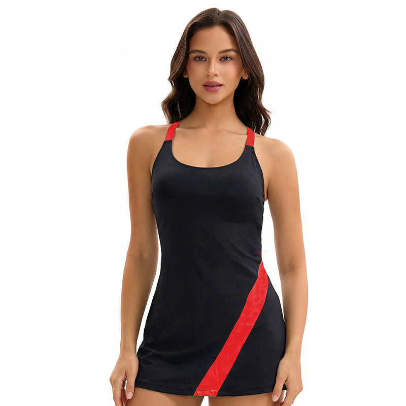 Bella Mia Split Two Piece Sets Swimsuit Skirt Boxer Color Matching Tight Conservative Swimwear — alternate view