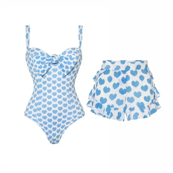 Polka Dot Print One-Piece Swimsuit Set for Women Vacation 2024