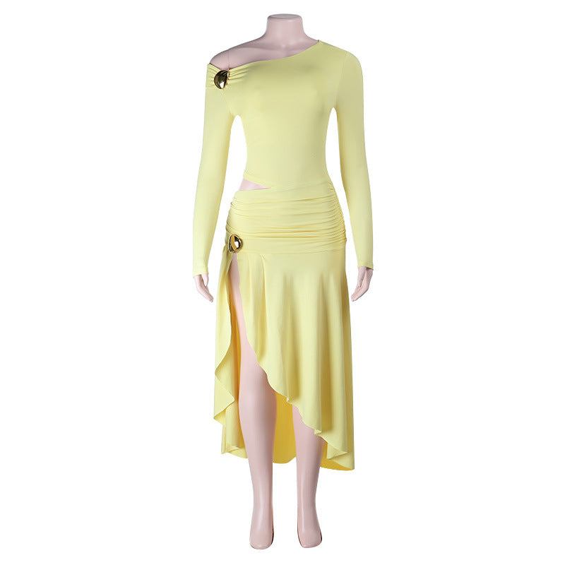 Bella Mia Sexy Cutout off Shoulder Long Sleeve Dress Autumn Slit Sheath Dress — alternate view