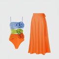Contrasting Color Hollow Suspender One Piece Swimsuit