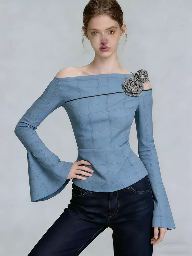 Blue Off-Shoulder Blouse Plus Size