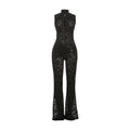 Bella Mia Autumn Winter Women Lace Stitching Sleeveless Sexy High Waist Slim Fit Micro Pull Jumpsuit — detail and construction