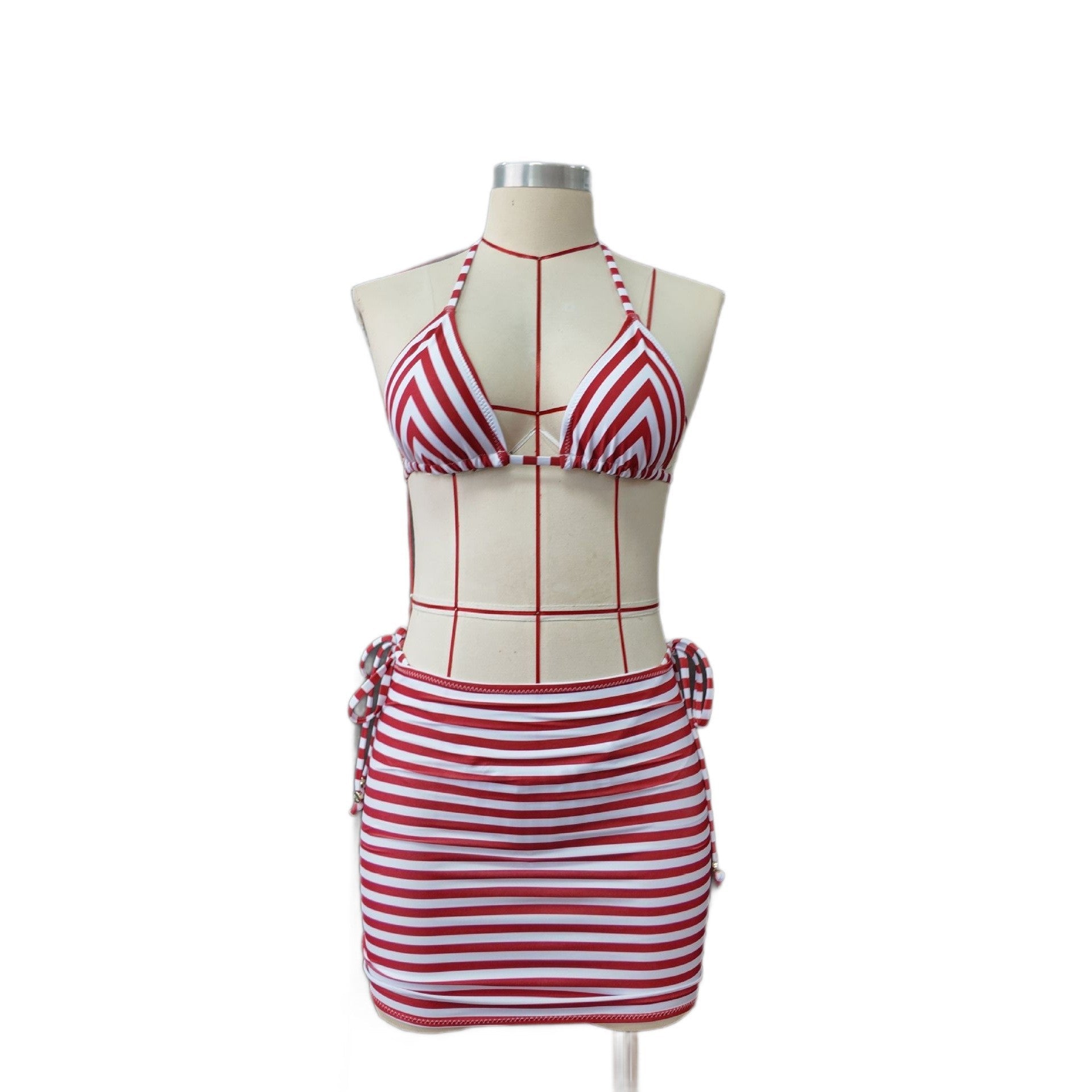 Bella Mia Striped Printed Split Bikini Women Sexy Three Point Bikini Skirt Set — packaging or label