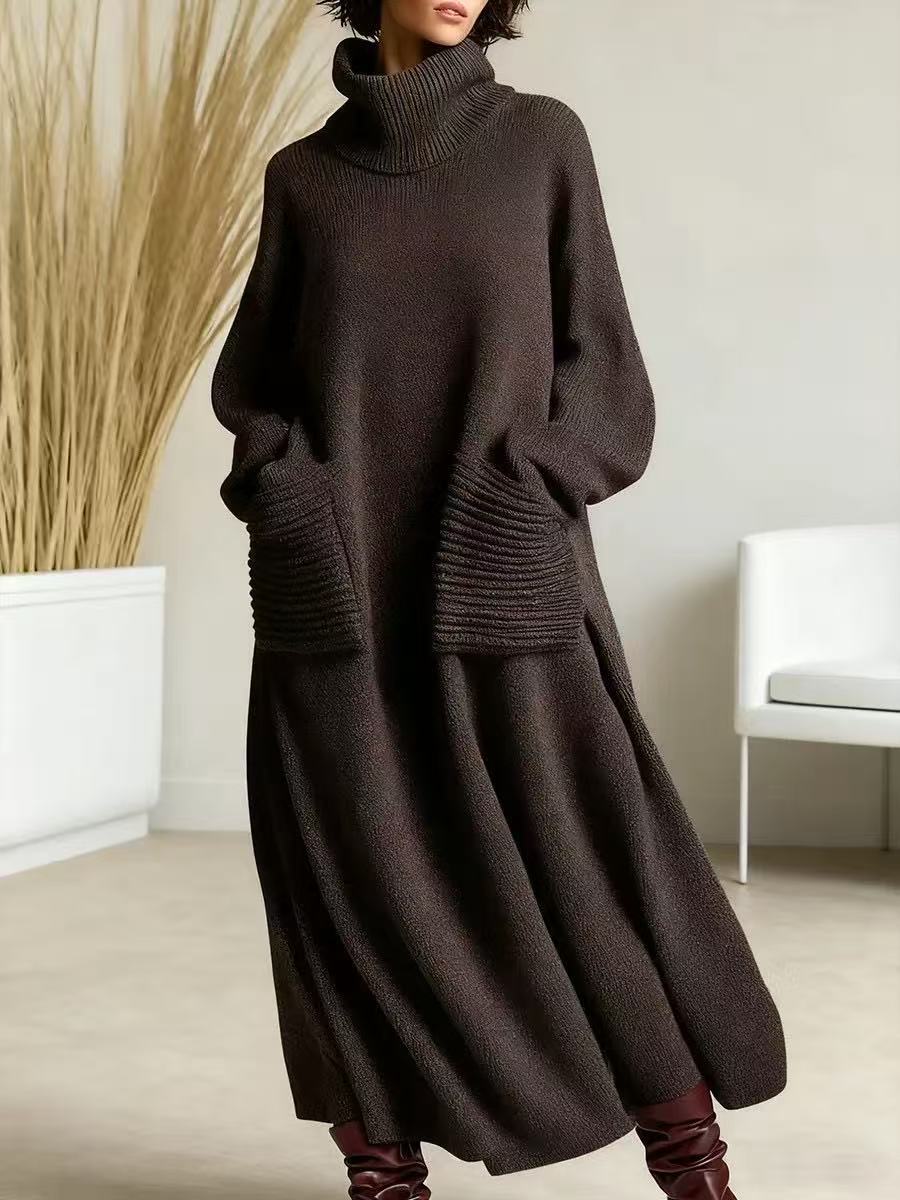 Bella Mia High Neck Woolen Dress Loose Woolen Coat — alternate view
