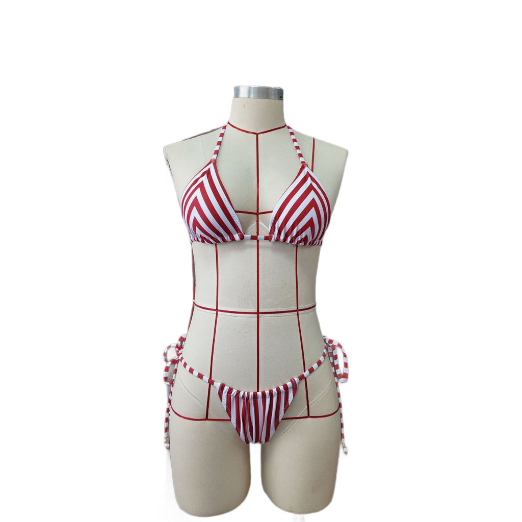 Bella Mia Striped Printed Split Bikini Women Sexy Three Point Bikini Skirt Set — alternate view