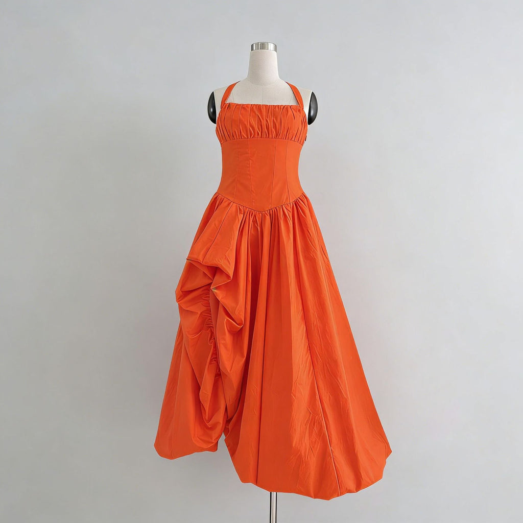 Elegant Retro Halter Tube Top Maxi Dress Waist Slimming Three Dimensional Floral Dress Women