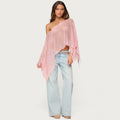 Bella Mia Summer Sexy Hollow Out Cutout out Sexy Diagonal Collar Inverness Irregular Asymmetric Design Knitted Blouse — detail and construction