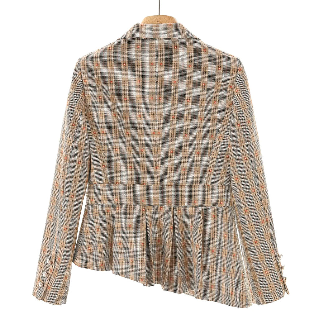 West Lake Pavilion Slim Plaid Beaded Suit Jacket