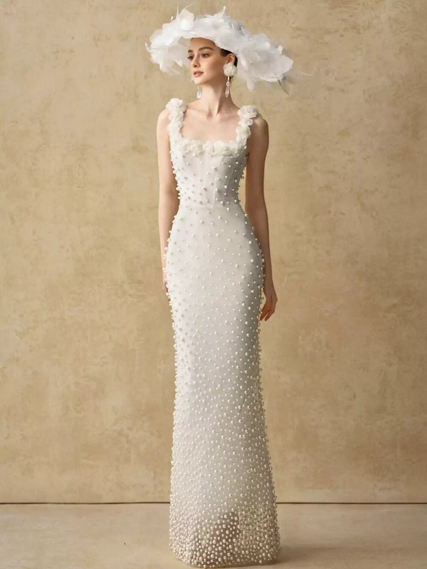 Eternity Wedding Dress Strapless Beaded Mermaid Evening Gown White