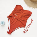 Bella Mia Detachable Shoulder Strap Slip on One Piece Swimsuit Women Solid Color Tube Top — detail and construction