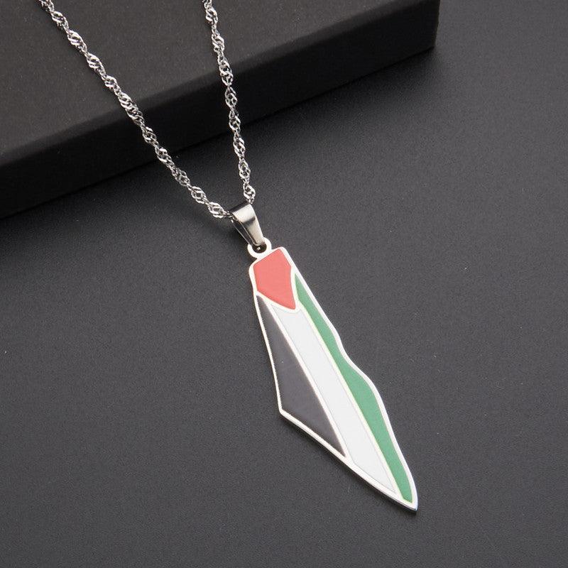 Mariam's Collection MAC100 Stainless Steel Vintage keffiyeh Palestine Map Pendant Necklace — construction detail