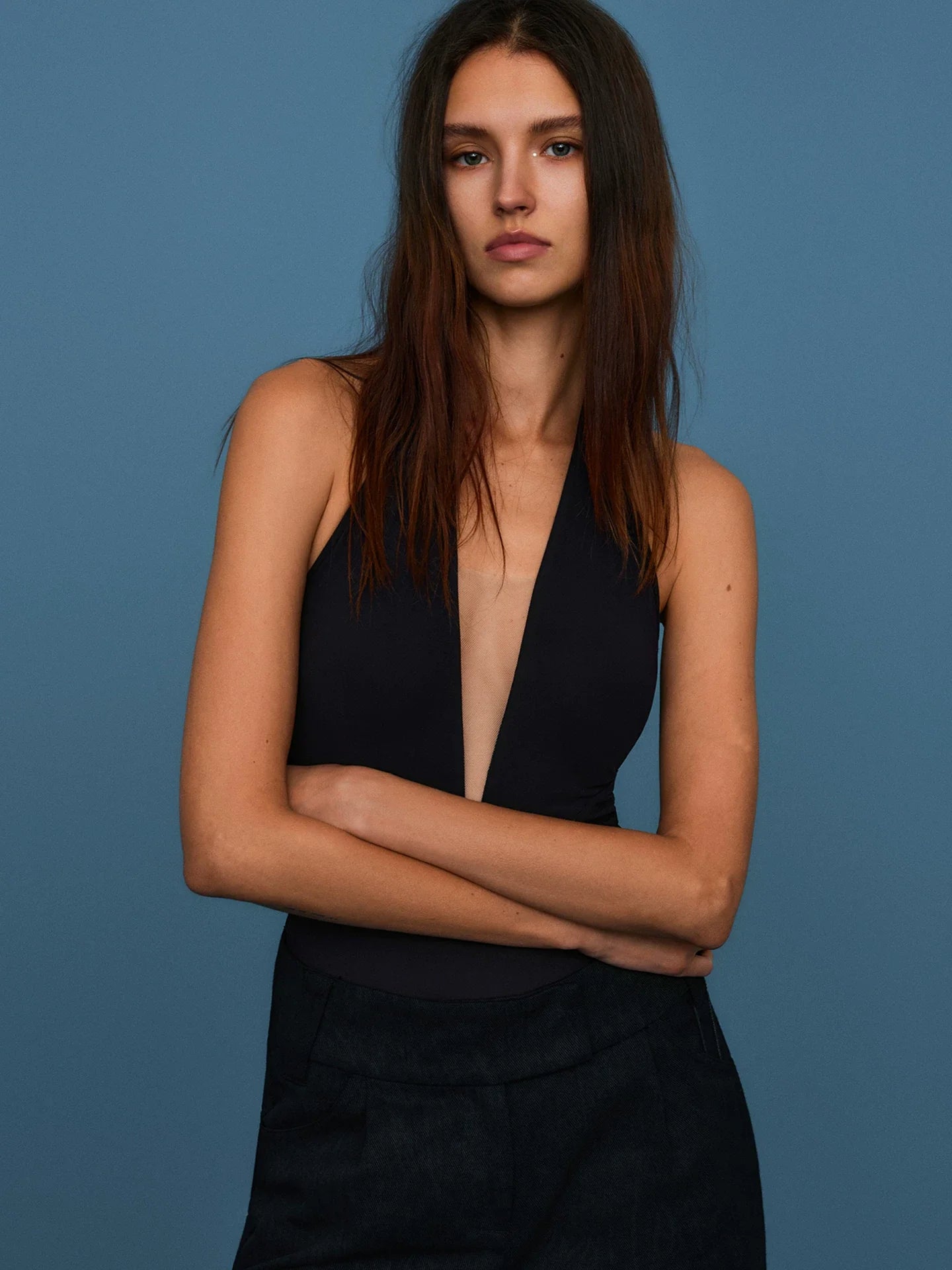 Sexy Fitted Brace Top With Cups Backless V-Neck Bodysuit